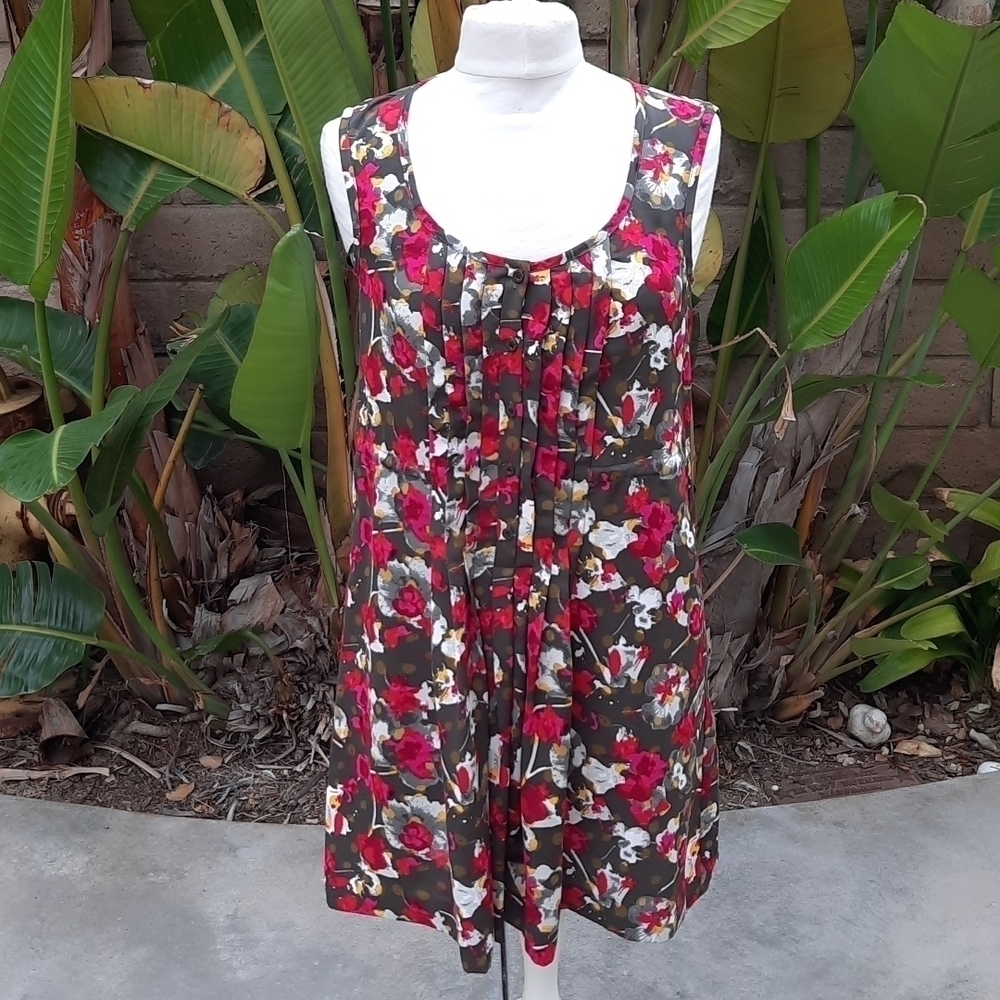 Rachel Rachel Roy Floral Trapeze Dress Olive Green Pink Sleeveless Flowy small